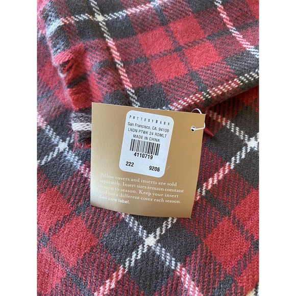New Pottery Barn Flannel Plaid Reversble Euro Pillow Cover 24” Christmas Holiday - Picture 6 of 6